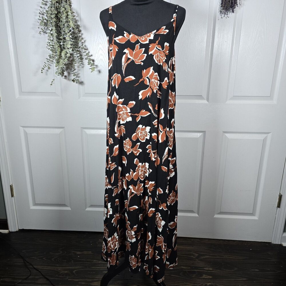 MSK Black Cami Dress Brown And White Flowers Medium Maxi